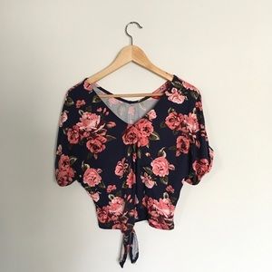 Blue and pink floral crop top size large